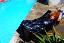 Load image into Gallery viewer, Petrol Black Holographic Sequin Maxi Kaftan Gown / Mini Kaftan / Kimono Robe
