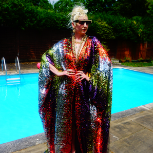 Rainbow Waterfall Sparkle Sequin Kaftan Gown / Kimono Robe