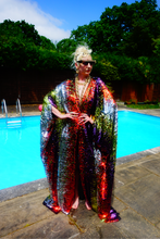 Load image into Gallery viewer, Rainbow Waterfall Sparkle Sequin Kaftan Gown / Kimono Robe
