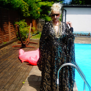 Gold and Black Lurex Sparkle Sequin Kaftan Gown / Kimono Robe