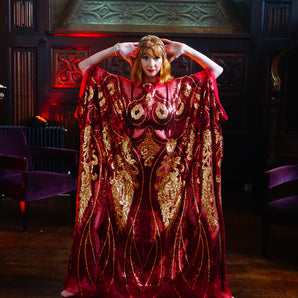 Sacre Coeur Red & Gold Kaftan Gown