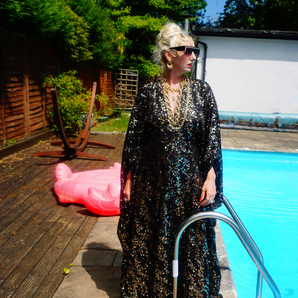 Gold and Black Lurex Sparkle Sequin Kaftan Gown / Kimono Robe