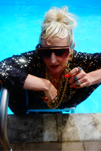 Load image into Gallery viewer, Gold and Black Lurex Sparkle Sequin Kaftan Gown / Kimono Robe
