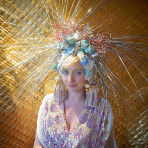 Show Off - Heavily Adorned blues, whites, pinks and silvers Extra Large Turban
