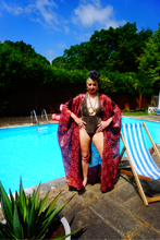 Load image into Gallery viewer, Luxury Red/Orange Sparkle Holographic Sequin Kaftan Gown / Kimono Robe
