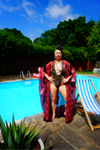 Load image into Gallery viewer, Luxury Red/Orange Sparkle Holographic Sequin Kaftan Gown / Kimono Robe
