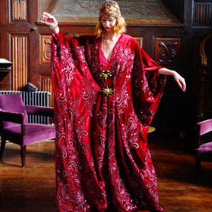 Art Nouveau Burgundy Velvet Kimono Robe