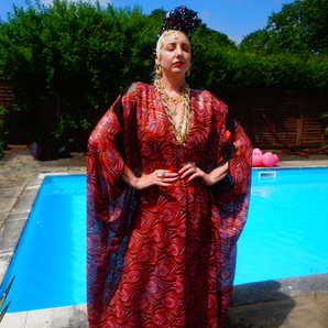 Luxury Red/Orange Sparkle Holographic Sequin Kaftan Gown / Kimono Robe