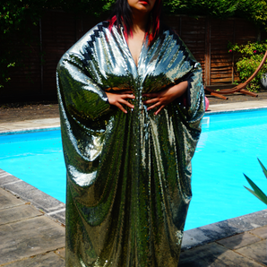 Gold Sequin Studio 54 Sparkle Sequin Kaftan Gown / Kimono Robe