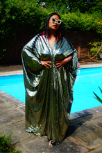 Load image into Gallery viewer, Gold Sequin Studio 54 Sparkle Sequin Kaftan Gown / Kimono Robe
