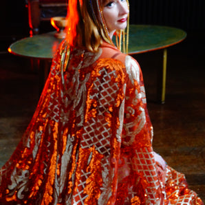 Divine Gold ad Orange Sequin Kaftan Gown