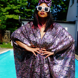 Luxury Blush Sparkle Holographic Sequin Kaftan Gown / Kimono Robe