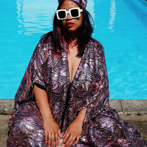 Luxury Blush Sparkle Holographic Sequin Kaftan Gown / Kimono Robe