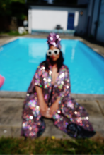 Load image into Gallery viewer, Luxury Blush Sparkle Holographic Sequin Kaftan Gown / Kimono Robe
