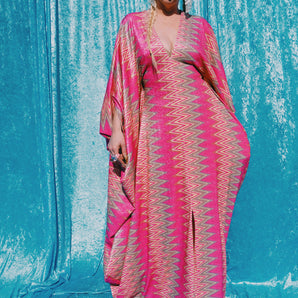 Diamond Dazzle Lurex Zig-Zag Hot Pink Lurex Kaftan