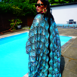 Luxury Aqua Mint Sparkle Holographic Sequin Kaftan Gown / Kimono Robe