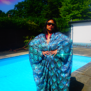 Luxury Aqua Mint Sparkle Holographic Sequin Kaftan Gown / Kimono Robe