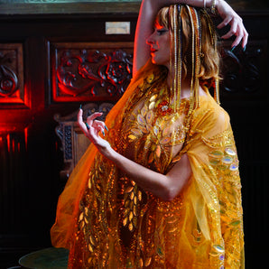 Yellow and Gold iridescent beaded sequin Kimono Robe