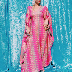 Diamond Dazzle Lurex Zig-Zag Hot Pink Lurex Kaftan