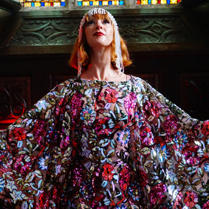 Stained Glass Window floral round neck kaftan gown