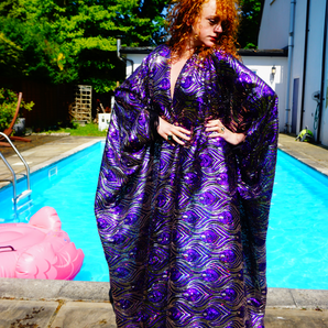 Luxury Purple Sparkle Holographic Sequin Kaftan Gown / Kimono Robe