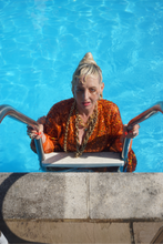 Load image into Gallery viewer, Orange Holographic Sequin Maxi Kaftan Gown / Mini Kaftan / Kimono Robe
