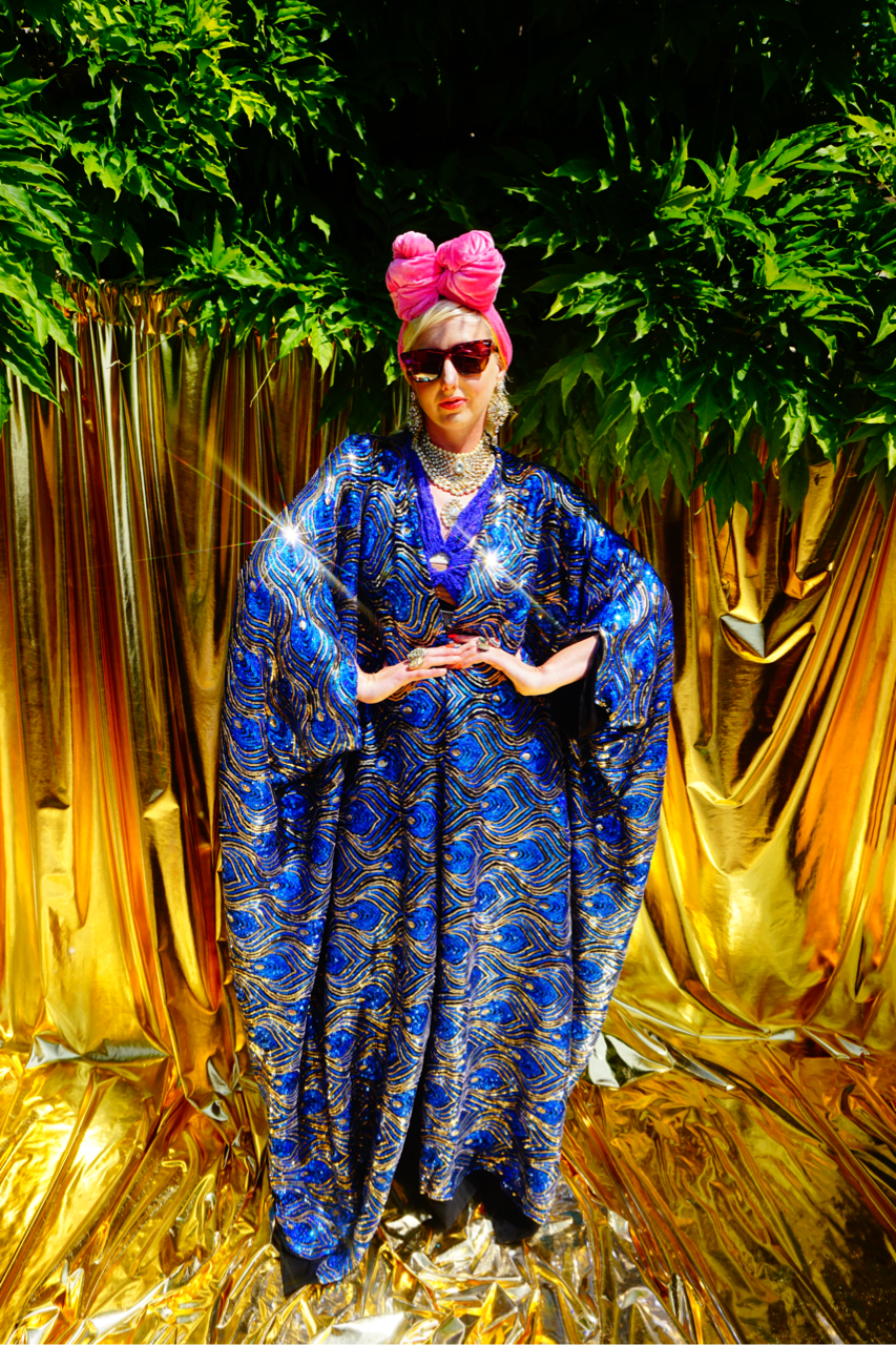 Luxury Royal Blue Holographic Sparkle Sequin Kaftan Gown / Kimono Robe