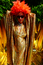 Load image into Gallery viewer, Gold Holographic Sequin Maxi Kaftan Gown / Mini Kaftan / Kimono Robe
