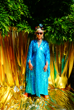 Load image into Gallery viewer, Turquoise Holographic Sequin Maxi Kaftan Gown / Mini Kaftan / Kimono Robe
