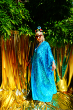 Load image into Gallery viewer, Turquoise Holographic Sequin Maxi Kaftan Gown / Mini Kaftan / Kimono Robe
