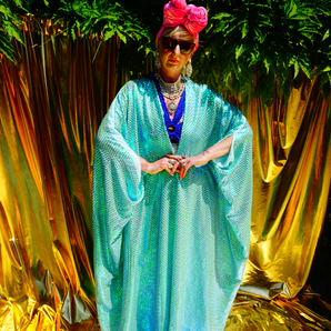 Iridescent Ice Blue Sequin Kaftan Gown / Kimono Robe