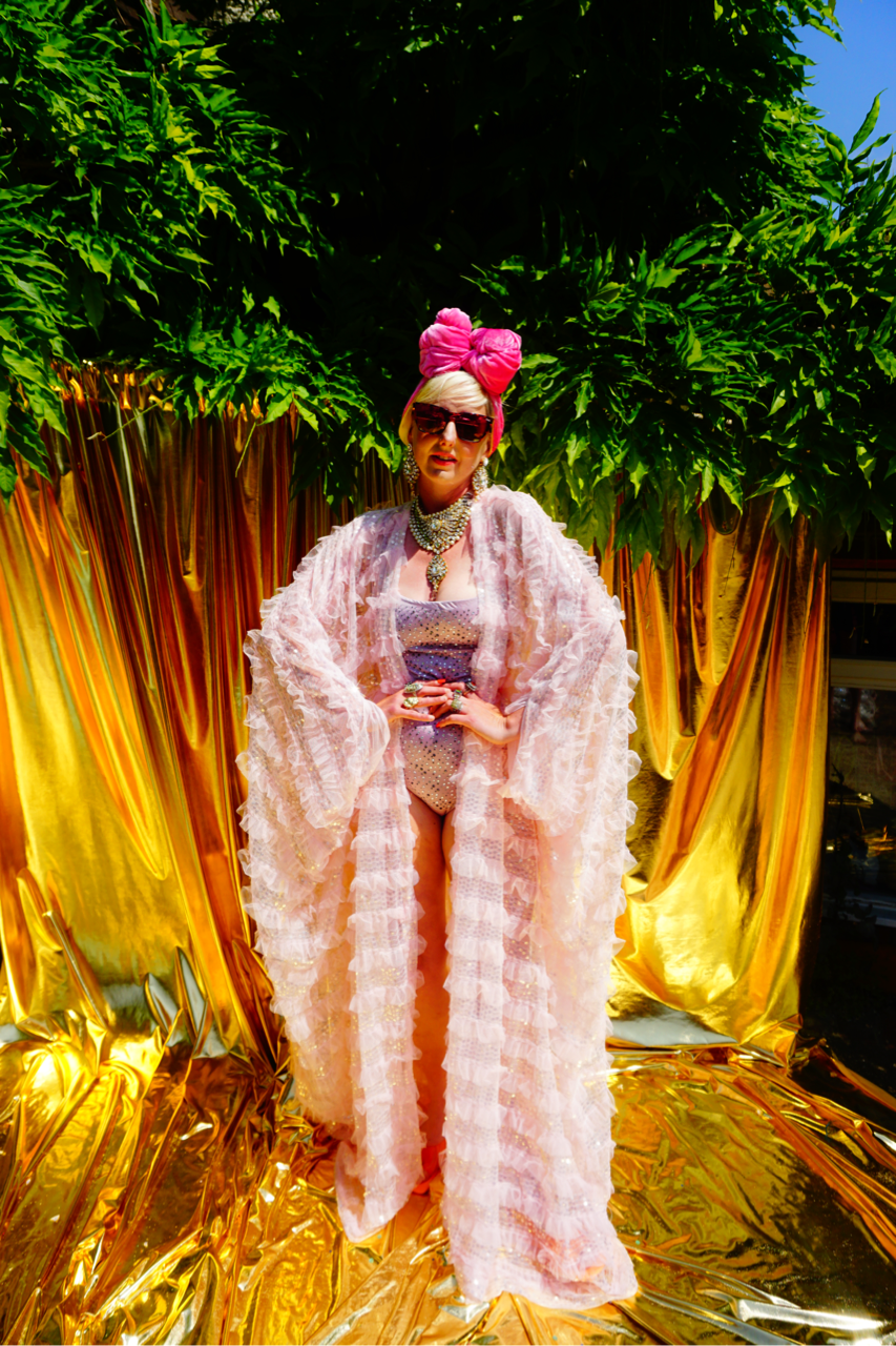 Pale pink Sequin Ruffle Tulle Kimono Robe
