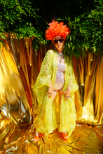 Load image into Gallery viewer, Green/Yellow Lace Jewel embroidered Kimono Robe
