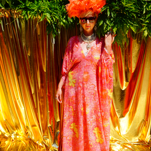 Red/Pink/Yellow Sequin Lace Kaftan Gown / Kimono Robe