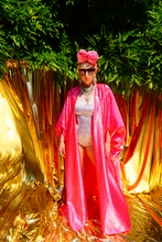 Load image into Gallery viewer, Pink satin silver holographic spots Sequin Kaftan Gown / Kimono Robe

