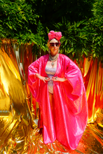 Load image into Gallery viewer, Pink satin silver holographic spots Sequin Kaftan Gown / Kimono Robe
