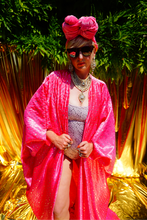 Load image into Gallery viewer, Pink satin silver holographic spots Sequin Kaftan Gown / Kimono Robe
