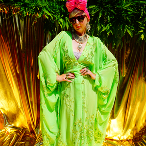 Green Chiffon Sequin Kaftan Gown / Kimono Robe