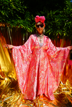 Load image into Gallery viewer, Red and Pink Viscose satin print Kaftan Gown / Kimono Robe
