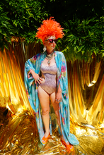 Load image into Gallery viewer, Gold and Blue Chiffon Kaftan Gown / Kimono Robe
