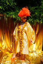 Load image into Gallery viewer, Gold Yellow Brocade silk tassel trim Kaftan Gown / Kimono Robe
