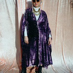 Midnight Galaxy purple and silver velour kaftan Gown - MIDI