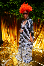 Load image into Gallery viewer, Silver, White and Black Fringe Tasseled Sequin Kaftan Gown / Kimono Robe
