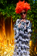 Load image into Gallery viewer, Silver, White and Black Fringe Tasseled Sequin Kaftan Gown / Kimono Robe
