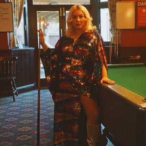 Rainbow Red, Green, holographic Blue Purple and Gold Ziggy Kimono Robe Kaftan Gown Zip Front Combo