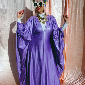 Wetlook lilac slinky V-neck Kaftan