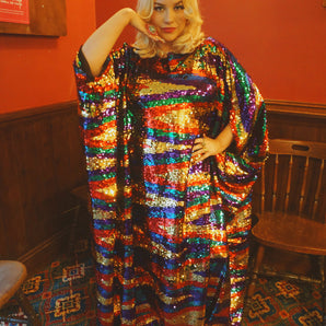 Green, Red, Purple and Gold Ziggy Slash Neck Kaftan Gown