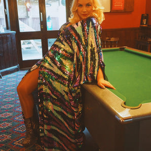 Iridescent White, Lilac and holographic Green Ziggy Kimono Robes Kaftan Gown Zip Front Combo