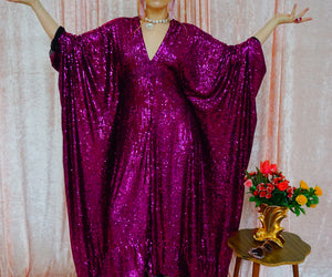 Fuchsia Pink Sequinned V-Neck Kaftan Gown