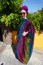 Load image into Gallery viewer, Siren Sequins - magenta pink, Gold, turquoise blue and ruby red  - Slash Neck
